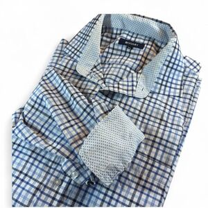 Bogari Men's Blue Check Long Sleeve Shirt Xl